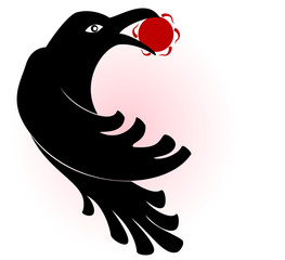 Decorative ethnic picture in the style of Indian and Northern Russian populations from the silhouettes of crow and the sun . EPS10 vector illustration.