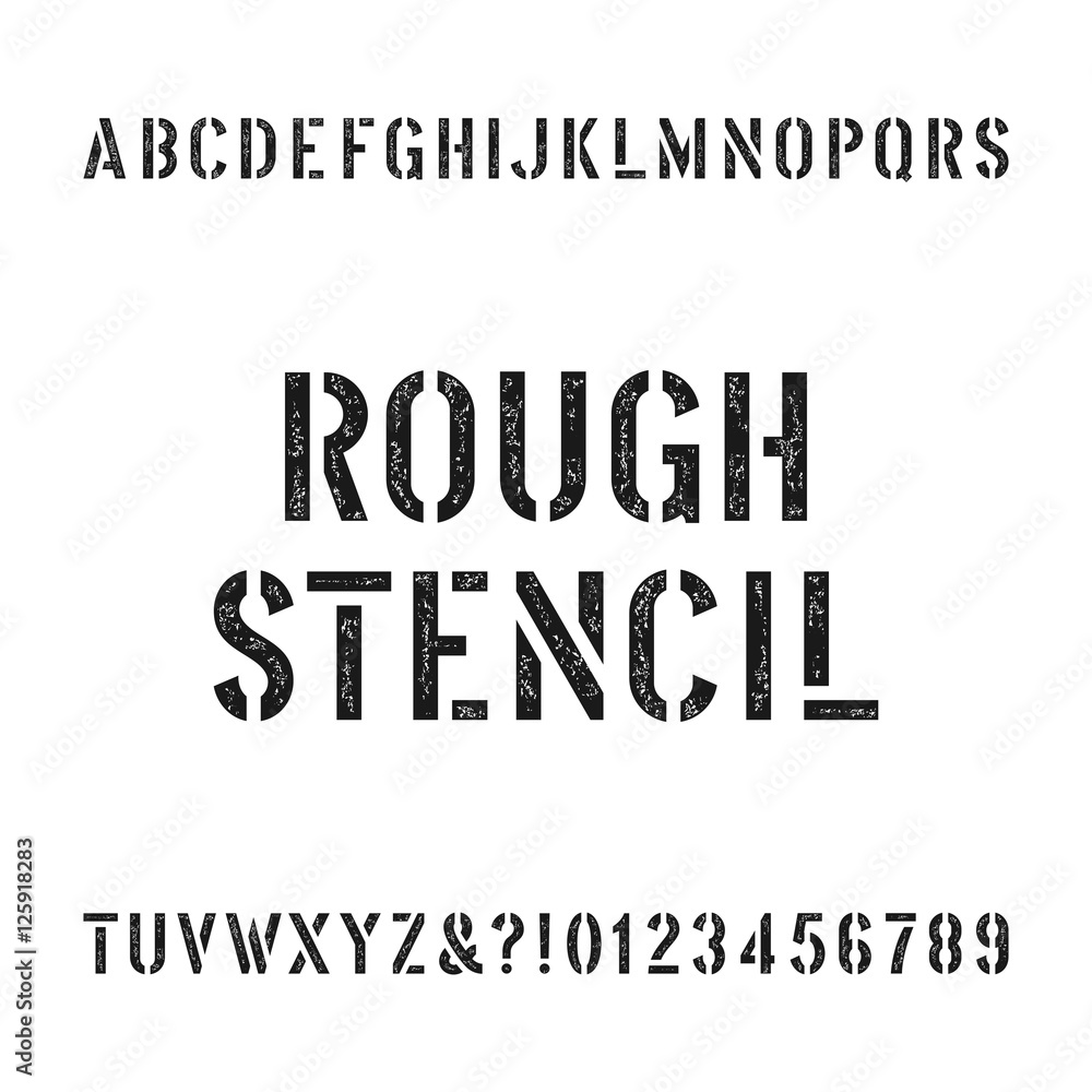 Fototapete rough stencil alphabet font. scratched type letters and numbers. retro stock vector typography for y