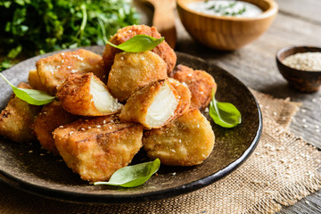 Fried fennel with sour cream dip