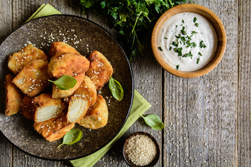 Fried fennel with sour cream dip
