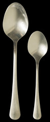 Stainless Steel Soup Spoon And Dessert Spoon Isolated On Black Background