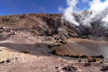 Geysers expelling vapor in the early morning