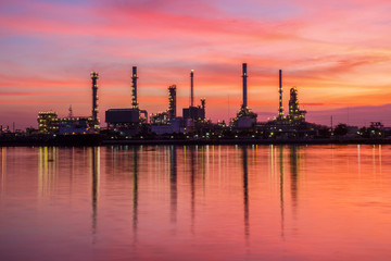 Oil refinery along the river at Dusk (Bangkok, Thailand)