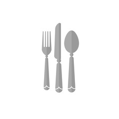 eat  logo with spoon knife and fork silver color icon ,template logo for restaurants, cafe, fast food