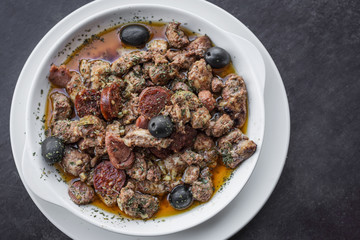 pica pau portuguese spicy sauce pork and sausage tapas snack