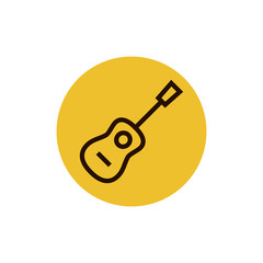 Acoustic guitar icon vector, clip art. Also useful as logo, circle app icon, web UI element, symbol, graphic image, silhouette and illustration.