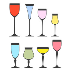 Collection of Wine glass silhouettes on white background