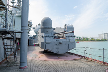Novorossiysk. Small-caliber guns of the cruiser Mikhail Kutuzov.
