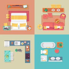 Apartment floor plan top view. Furniture set for interior design
