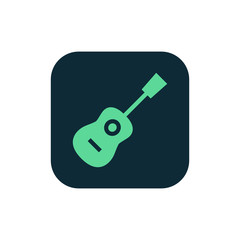 Acoustic guitar icon vector, clip art. Also useful as logo, square app icon, web UI element, symbol, graphic image, silhouette and illustration.
