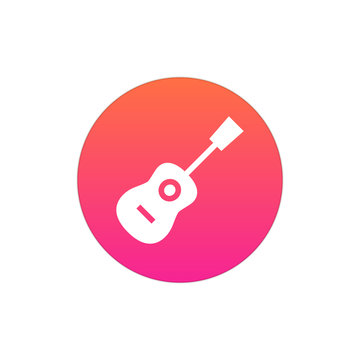 Acoustic guitar icon vector, clip art. Also useful as logo, circle app icon, web UI element, symbol, graphic image, silhouette and illustration.