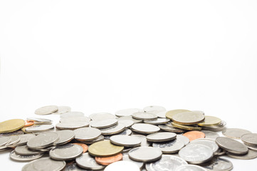 Coin pile Thai baht, on white background, Isolated