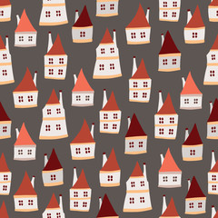 Funny vector seamless pattern with cute houses