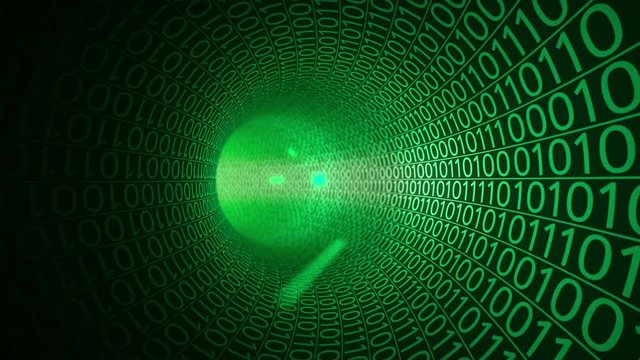 POV flight through abstract green tunnel made with zeros and ones. Hi-tech motion background. Communication, binary data transfer, digital technologies concepts. 4K seamless loop clip