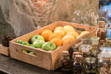 fresh fruits in wooden box
