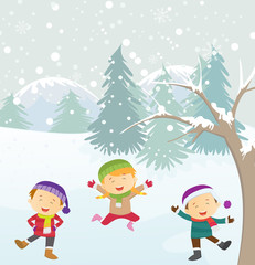 Obraz na płótnie Canvas happy kids playing outdoors in winter