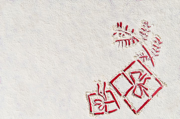 Christmas background with fresh snow texture. Image taken from above, top view.