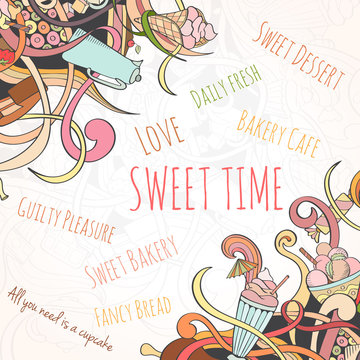 Hand drawn background of sweet elements