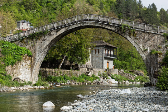 The old stone bridge of Vovousa in Epirus, Greece