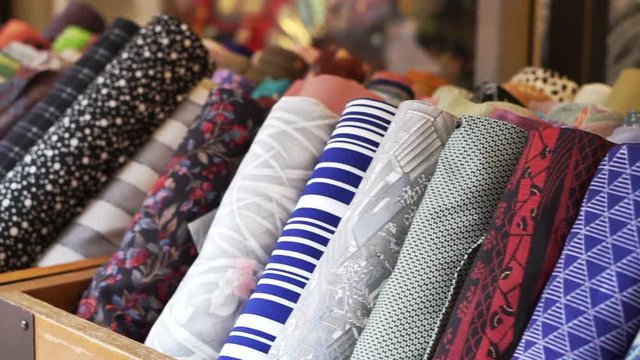 Japanese yukata and kimono fashion fabric roll selling at shop in Japan