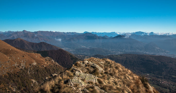 View from the summit of monte lema on the swiss and italian alps