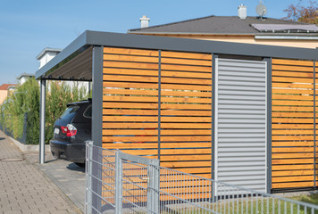 Moderner Aluminium-Carport - obrazy, fototapety, plakaty