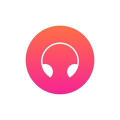 Headphone icon vector, clip art. Also useful as logo, circle app icon, web UI element, symbol, graphic image, silhouette and illustration.