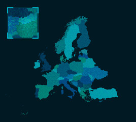 Dot Matrix Vector Europe Map - 40 European Countries