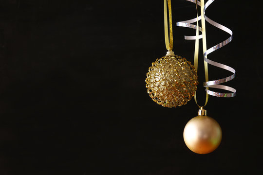 Image of christmas festive tree gold ball decoration