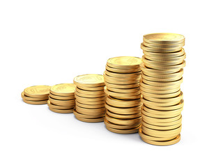 Earnings and financial success concept - Gold coins isolated on white background