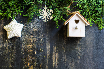 Christmas frame with christmas tree and decoration