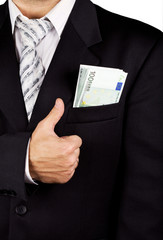 Euro banknotes in a pocket of businessman, isolated