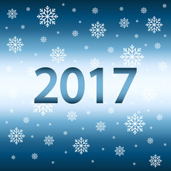 Happy New Year 2017 on winter background with snow and snowflakes. 