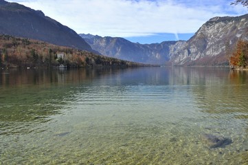 The Lake In Mountains of Europe/Lake Bohinj in Slovenia