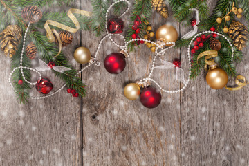 Christmas Decoration and New Year Theme Background with space for text. Selective focus.