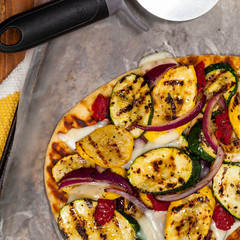 Grilled Vegetable Flatbread Pizza. Selective focus.