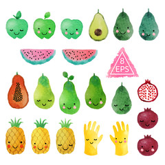 Set of vector watercolor fruits