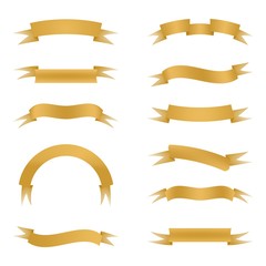 Obraz premium Set of vector gold folded ribbons on a white background. Collection of decorative strips for Christmas, birthdays, anniversaries, new year and web.
