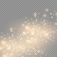 White sparks and golden stars glitter special light effect. Sparkling magic dust particles
