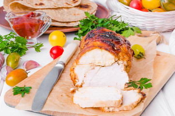 Baked chicken breast (pastrami) in a honey glaze