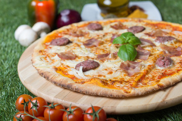 Rustic pizza with rural ingredients from Polish countryside 