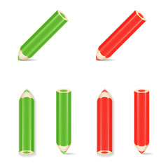 Pencil Icon Set. Green, Red. Vector Illustration