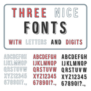 Hand Drawn Font Set. Handwriting Alphabet. ABC with Digits. Vect