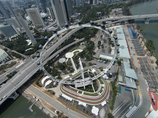 Aerial view of Singapore ferris wheel downtown