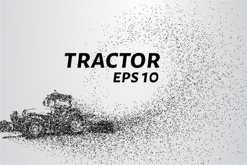 Tractor particles. The tractor breaks down into small circles and dots. Vector illustration