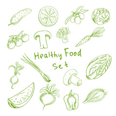 healthy food set. scetch. tasty vegetables 