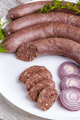 Tasty raw black pudding
