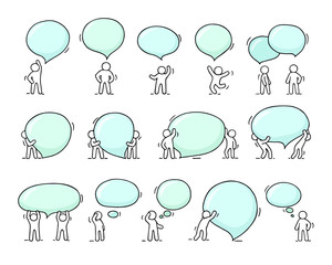 Speech bubbles icons set with little people.