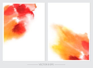 Set of cards with vector watercolor blots