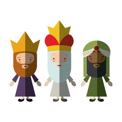 The three wisemen cartoons icon. Happy epiphany day holy night and christmas theme. Colorful design. Vector illustration